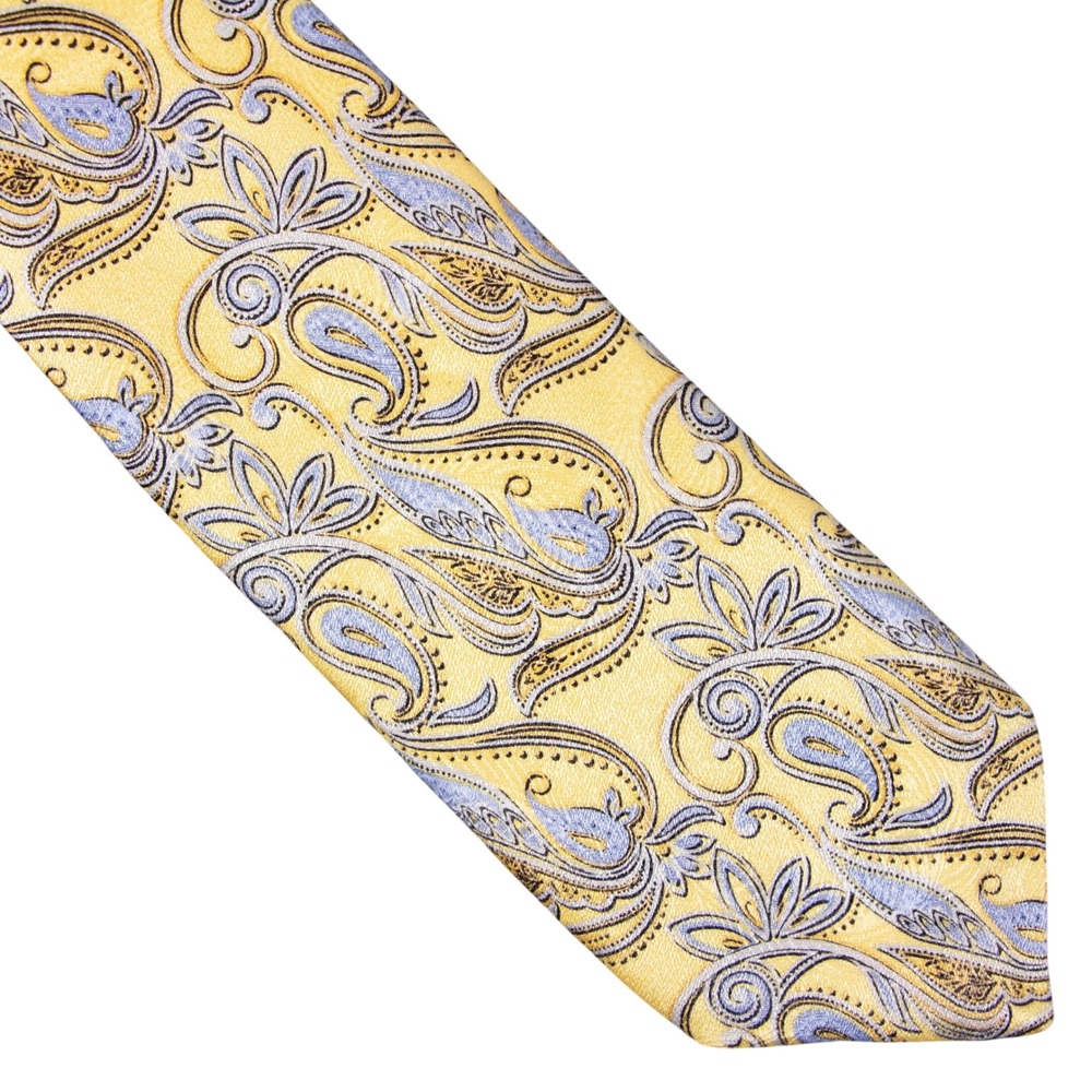 Robert Talbott Carmel Best of Class Yellow Blue‎ Paisley Silk Tie Hand Sewn USA